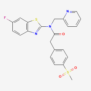molecular formula C22H18FN3O3S2 B2814577 N-(6-fluoro-1,3-benzothiazol-2-yl)-2-(4-methanesulfonylphenyl)-N-[(pyridin-2-yl)methyl]acetamide CAS No. 941971-87-5
