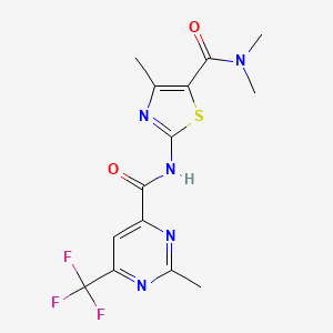 molecular formula C14H14F3N5O2S B2814591 N-[5-(dimethylcarbamoyl)-4-methyl-1,3-thiazol-2-yl]-2-methyl-6-(trifluoromethyl)pyrimidine-4-carboxamide CAS No. 2415562-19-3
