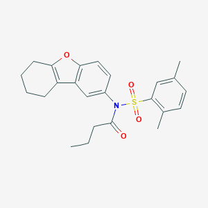 molecular formula C24H27NO4S B281462 N-[(2,5-DIMETHYLPHENYL)SULFONYL]-N-(6,7,8,9-TETRAHYDRODIBENZO[B,D]FURAN-2-YL)BUTANAMIDE 