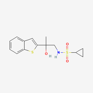 molecular formula C14H17NO3S2 B2814632 N-[2-(1-benzothiophen-2-yl)-2-hydroxypropyl]cyclopropanesulfonamide CAS No. 2034604-39-0