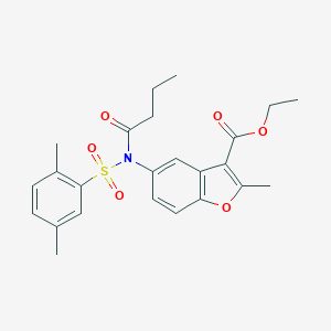 molecular formula C24H27NO6S B281466 ETHYL 5-[N-(2,5-DIMETHYLBENZENESULFONYL)BUTANAMIDO]-2-METHYL-1-BENZOFURAN-3-CARBOXYLATE 