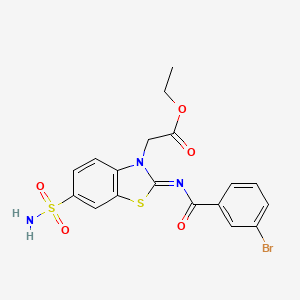 molecular formula C18H16BrN3O5S2 B2814682 ethyl 2-[(2Z)-2-[(3-bromobenzoyl)imino]-6-sulfamoyl-2,3-dihydro-1,3-benzothiazol-3-yl]acetate CAS No. 865247-57-0