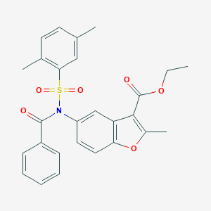 molecular formula C27H25NO6S B281469 ETHYL 5-[N-(2,5-DIMETHYLBENZENESULFONYL)BENZAMIDO]-2-METHYL-1-BENZOFURAN-3-CARBOXYLATE 