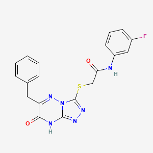molecular formula C19H15FN6O2S B2814699 2-((6-benzyl-7-oxo-7,8-dihydro-[1,2,4]triazolo[4,3-b][1,2,4]triazin-3-yl)thio)-N-(3-fluorophenyl)acetamide CAS No. 898515-11-2
