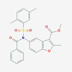 molecular formula C26H23NO6S B281470 METHYL 5-[N-(2,5-DIMETHYLBENZENESULFONYL)BENZAMIDO]-2-METHYL-1-BENZOFURAN-3-CARBOXYLATE 
