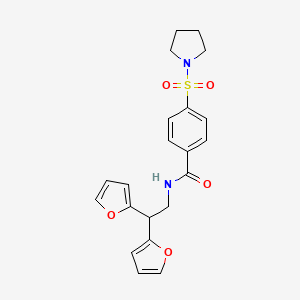 molecular formula C21H22N2O5S B2814755 N-[2,2-bis(furan-2-yl)ethyl]-4-(pyrrolidine-1-sulfonyl)benzamide CAS No. 2415453-48-2