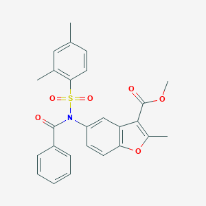 molecular formula C26H23NO6S B281488 METHYL 5-[N-(2,4-DIMETHYLBENZENESULFONYL)BENZAMIDO]-2-METHYL-1-BENZOFURAN-3-CARBOXYLATE 