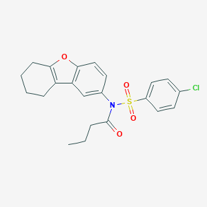 molecular formula C22H22ClNO4S B281491 N-[(4-CHLOROPHENYL)SULFONYL]-N-(6,7,8,9-TETRAHYDRODIBENZO[B,D]FURAN-2-YL)BUTANAMIDE 