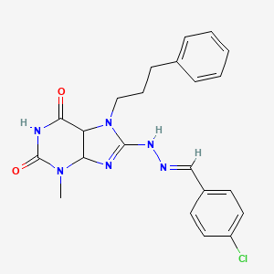 molecular formula C22H21ClN6O2 B2815017 8-[(E)-2-[(4-chlorophenyl)methylidene]hydrazin-1-yl]-3-methyl-7-(3-phenylpropyl)-2,3,6,7-tetrahydro-1H-purine-2,6-dione CAS No. 949665-77-4