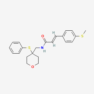 (E)-3-(4-(methylthio)phenyl)-N-((4-(phenylthio)tetrahydro-2H-pyran-4-yl)methyl)acrylamide