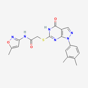 molecular formula C19H18N6O3S B2815134 2-((1-(3,4-dimethylphenyl)-4-oxo-4,5-dihydro-1H-pyrazolo[3,4-d]pyrimidin-6-yl)thio)-N-(5-methylisoxazol-3-yl)acetamide CAS No. 851125-82-1