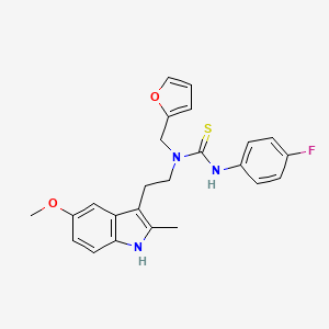 molecular formula C24H24FN3O2S B2815136 3-(4-fluorophenyl)-1-(furan-2-ylmethyl)-1-(2-(5-methoxy-2-methyl-1H-indol-3-yl)ethyl)thiourea CAS No. 851937-36-5