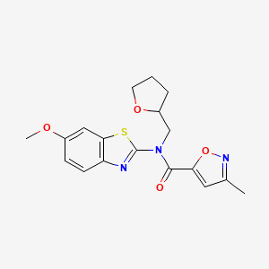 molecular formula C18H19N3O4S B2815147 N-(6-methoxy-1,3-benzothiazol-2-yl)-3-methyl-N-[(oxolan-2-yl)methyl]-1,2-oxazole-5-carboxamide CAS No. 953184-53-7