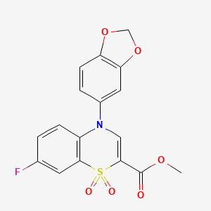molecular formula C17H12FNO6S B2815176 methyl 4-(1,3-benzodioxol-5-yl)-7-fluoro-4H-1,4-benzothiazine-2-carboxylate 1,1-dioxide CAS No. 1291849-59-6