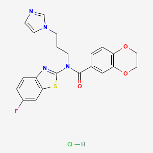 N-(3-(1H-imidazol-1-yl)propyl)-N-(6-fluorobenzo[d]thiazol-2-yl)-2,3-dihydrobenzo[b][1,4]dioxine-6-carboxamide hydrochloride
