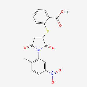 2-((1-(2-Methyl-5-nitrophenyl)-2,5-dioxopyrrolidin-3-yl)thio)benzoic acid
