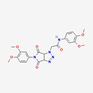 molecular formula C22H23N5O7 B2815230 N-(3,4-dimethoxyphenyl)-2-[5-(3,4-dimethoxyphenyl)-4,6-dioxo-1H,3aH,4H,5H,6H,6aH-pyrrolo[3,4-d][1,2,3]triazol-1-yl]acetamide CAS No. 1052613-96-3