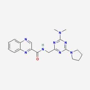 molecular formula C19H22N8O B2815257 N-((4-(dimethylamino)-6-(pyrrolidin-1-yl)-1,3,5-triazin-2-yl)methyl)quinoxaline-2-carboxamide CAS No. 2034357-40-7