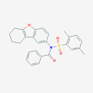 molecular formula C27H25NO4S B281527 N-[(2,5-DIMETHYLPHENYL)SULFONYL]-N-(6,7,8,9-TETRAHYDRODIBENZO[B,D]FURAN-2-YL)BENZAMIDE 