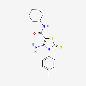 molecular formula C17H21N3OS2 B2815280 4-amino-N-cyclohexyl-3-(4-methylphenyl)-2-sulfanylidene-2,3-dihydro-1,3-thiazole-5-carboxamide CAS No. 692280-40-3