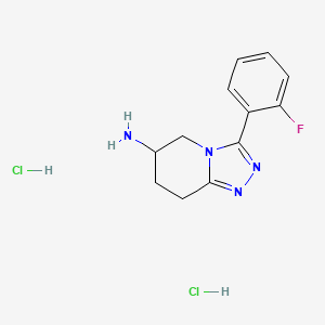 molecular formula C12H15Cl2FN4 B2815298 3-(2-氟苯基)-5H,6H,7H,8H-[1,2,4]噻二唑并[4,3-a]吡啶-6-胺;二盐酸盐 CAS No. 2230799-32-1
