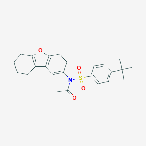 molecular formula C24H27NO4S B281532 N-{[4-(2-METHYL-2-PROPANYL)PHENYL]SULFONYL}-N-(6,7,8,9-TETRAHYDRODIBENZO[B,D]FURAN-2-YL)ACETAMIDE 