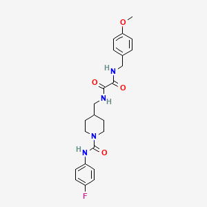 molecular formula C23H27FN4O4 B2815329 N1-((1-((4-fluorophenyl)carbamoyl)piperidin-4-yl)methyl)-N2-(4-methoxybenzyl)oxalamide CAS No. 1234890-68-6