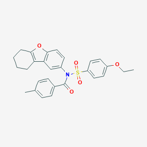 molecular formula C28H27NO5S B281535 N-[(4-ETHOXYPHENYL)SULFONYL]-4-METHYL-N-(6,7,8,9-TETRAHYDRODIBENZO[B,D]FURAN-2-YL)BENZAMIDE 