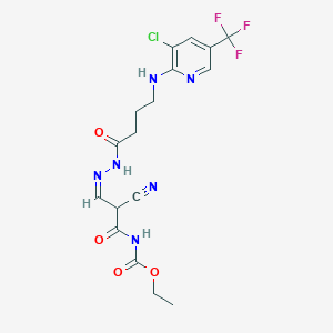 molecular formula C17H18ClF3N6O4 B2815351 ethyl N-[(3Z)-3-[4-[[3-chloro-5-(trifluoromethyl)pyridin-2-yl]amino]butanoylhydrazinylidene]-2-cyanopropanoyl]carbamate CAS No. 338410-10-9