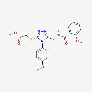 molecular formula C21H22N4O5S B2815356 methyl 2-{[4-(4-methoxyphenyl)-5-{[(2-methoxyphenyl)formamido]methyl}-4H-1,2,4-triazol-3-yl]sulfanyl}acetate CAS No. 689749-42-6