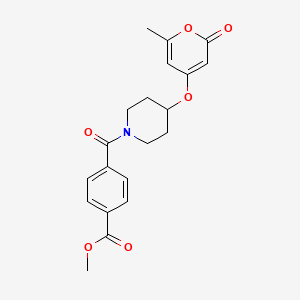 molecular formula C20H21NO6 B2815390 methyl 4-(4-((6-methyl-2-oxo-2H-pyran-4-yl)oxy)piperidine-1-carbonyl)benzoate CAS No. 1798491-71-0
