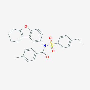 molecular formula C28H27NO4S B281541 N-[(4-ETHYLPHENYL)SULFONYL]-4-METHYL-N-(6,7,8,9-TETRAHYDRODIBENZO[B,D]FURAN-2-YL)BENZAMIDE 