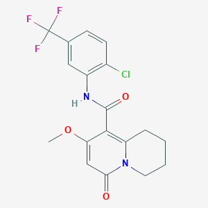 molecular formula C18H16ClF3N2O3 B2815419 N-[2-Chloro-5-(trifluoromethyl)phenyl]-8-methoxy-6-oxo-2,3,4,6-tetrahydro-1H-quinolizine-9-carboxamide CAS No. 1775487-43-8