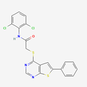 molecular formula C20H13Cl2N3OS2 B2815452 N-(2,6-DICHLOROPHENYL)-2-({6-PHENYLTHIENO[2,3-D]PYRIMIDIN-4-YL}SULFANYL)ACETAMIDE CAS No. 315711-31-0