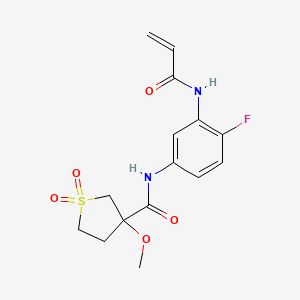 B2815459 N-[4-Fluoro-3-(prop-2-enoylamino)phenyl]-3-methoxy-1,1-dioxothiolane-3-carboxamide CAS No. 2361897-00-7
