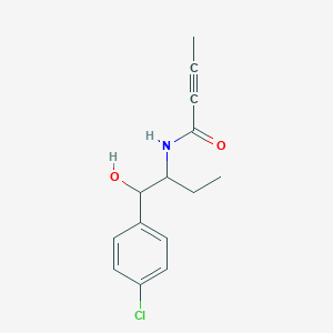 molecular formula C14H16ClNO2 B2815485 N-[1-(4-Chlorophenyl)-1-hydroxybutan-2-yl]but-2-ynamide CAS No. 2411239-88-6