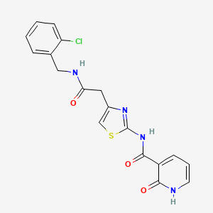 molecular formula C18H15ClN4O3S B2815490 N-(4-(2-((2-chlorobenzyl)amino)-2-oxoethyl)thiazol-2-yl)-2-oxo-1,2-dihydropyridine-3-carboxamide CAS No. 946258-03-3