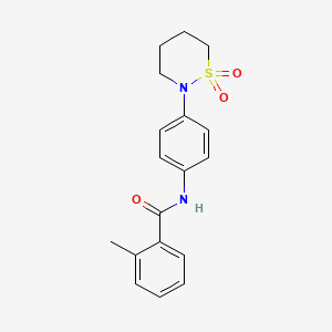 molecular formula C18H20N2O3S B2815598 N-(4-(1,1-dioxido-1,2-thiazinan-2-yl)phenyl)-2-methylbenzamide CAS No. 899979-48-7
