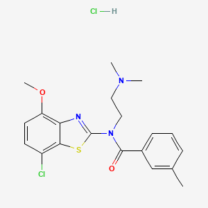 molecular formula C20H23Cl2N3O2S B2815626 N-(7-CHLORO-4-METHOXY-1,3-BENZOTHIAZOL-2-YL)-N-[2-(DIMETHYLAMINO)ETHYL]-3-METHYLBENZAMIDE HYDROCHLORIDE CAS No. 1217100-87-2