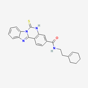 molecular formula C23H22N4OS B2815675 N-[2-(cyclohex-1-en-1-yl)ethyl]-9-sulfanylidene-8,10,17-triazatetracyclo[8.7.0.0^{2,7}.0^{11,16}]heptadeca-1(17),2,4,6,11(16),12,14-heptaene-5-carboxamide CAS No. 443671-07-6