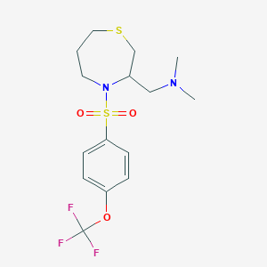 molecular formula C15H21F3N2O3S2 B2815705 DIMETHYL({4-[4-(TRIFLUOROMETHOXY)BENZENESULFONYL]-1,4-THIAZEPAN-3-YL}METHYL)AMINE CAS No. 1428357-81-6