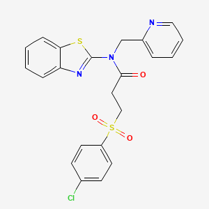 molecular formula C22H18ClN3O3S2 B2815727 N-(1,3-benzothiazol-2-yl)-3-(4-chlorobenzenesulfonyl)-N-[(pyridin-2-yl)methyl]propanamide CAS No. 886905-73-3