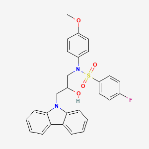 molecular formula C28H25FN2O4S B2815780 N-[3-(9H-carbazol-9-yl)-2-hydroxypropyl]-4-fluoro-N-(4-methoxyphenyl)benzene-1-sulfonamide CAS No. 864940-04-5