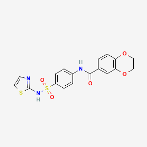 molecular formula C18H15N3O5S2 B2815878 N-[4-(1,3-thiazol-2-ylsulfamoyl)phenyl]-2,3-dihydro-1,4-benzodioxine-6-carboxamide CAS No. 457651-13-7