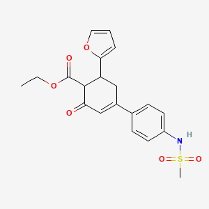 molecular formula C20H21NO6S B2815893 ethyl 6-(furan-2-yl)-4-(4-methanesulfonamidophenyl)-2-oxocyclohex-3-ene-1-carboxylate CAS No. 797775-21-4
