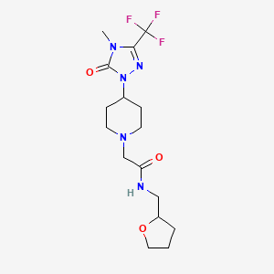 molecular formula C16H24F3N5O3 B2815902 2-(4-(4-methyl-5-oxo-3-(trifluoromethyl)-4,5-dihydro-1H-1,2,4-triazol-1-yl)piperidin-1-yl)-N-((tetrahydrofuran-2-yl)methyl)acetamide CAS No. 2034282-78-3