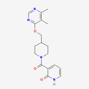 molecular formula C18H22N4O3 B2815929 3-(4-(((5,6-dimethylpyrimidin-4-yl)oxy)methyl)piperidine-1-carbonyl)pyridin-2(1H)-one CAS No. 2320817-46-5