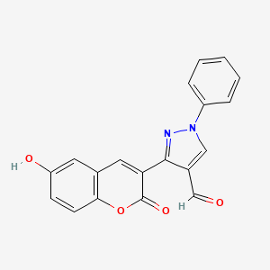 molecular formula C19H12N2O4 B2815941 3-(6-Hydroxy-2-oxochromen-3-yl)-1-phenylpyrazole-4-carbaldehyde CAS No. 371917-56-5
