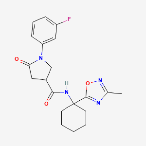 molecular formula C20H23FN4O3 B2815985 1-(3-fluorophenyl)-N-[1-(3-methyl-1,2,4-oxadiazol-5-yl)cyclohexyl]-5-oxopyrrolidine-3-carboxamide CAS No. 1396680-82-2