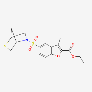 molecular formula C17H19NO5S2 B2816000 ethyl 3-methyl-5-{2-thia-5-azabicyclo[2.2.1]heptane-5-sulfonyl}-1-benzofuran-2-carboxylate CAS No. 2034456-05-6
